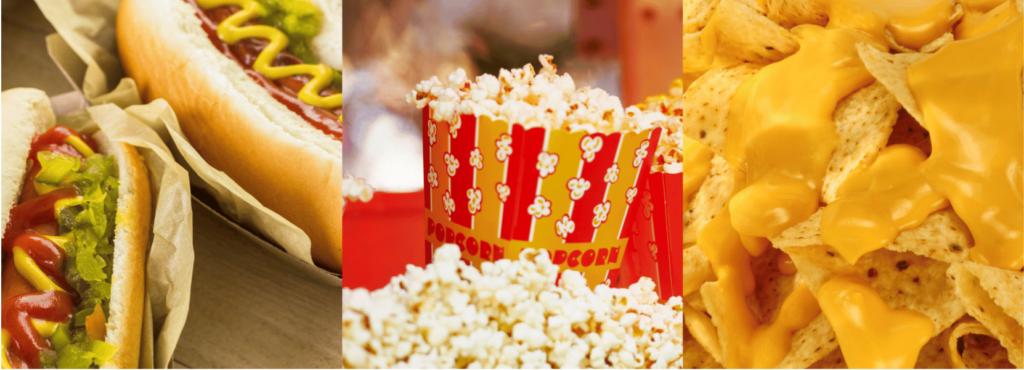 hotdog popcorn and nachos