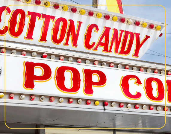 cotton candy and pop corn signage at agritourism concessions stand