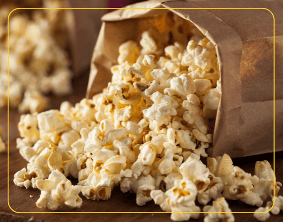 kettle corn in brown paper bag at agritourism concessions stand